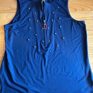 Jamie Sadock  Women’s Star Spangled Sleeveless Golf Top L  1/4 Zip Front  Blue